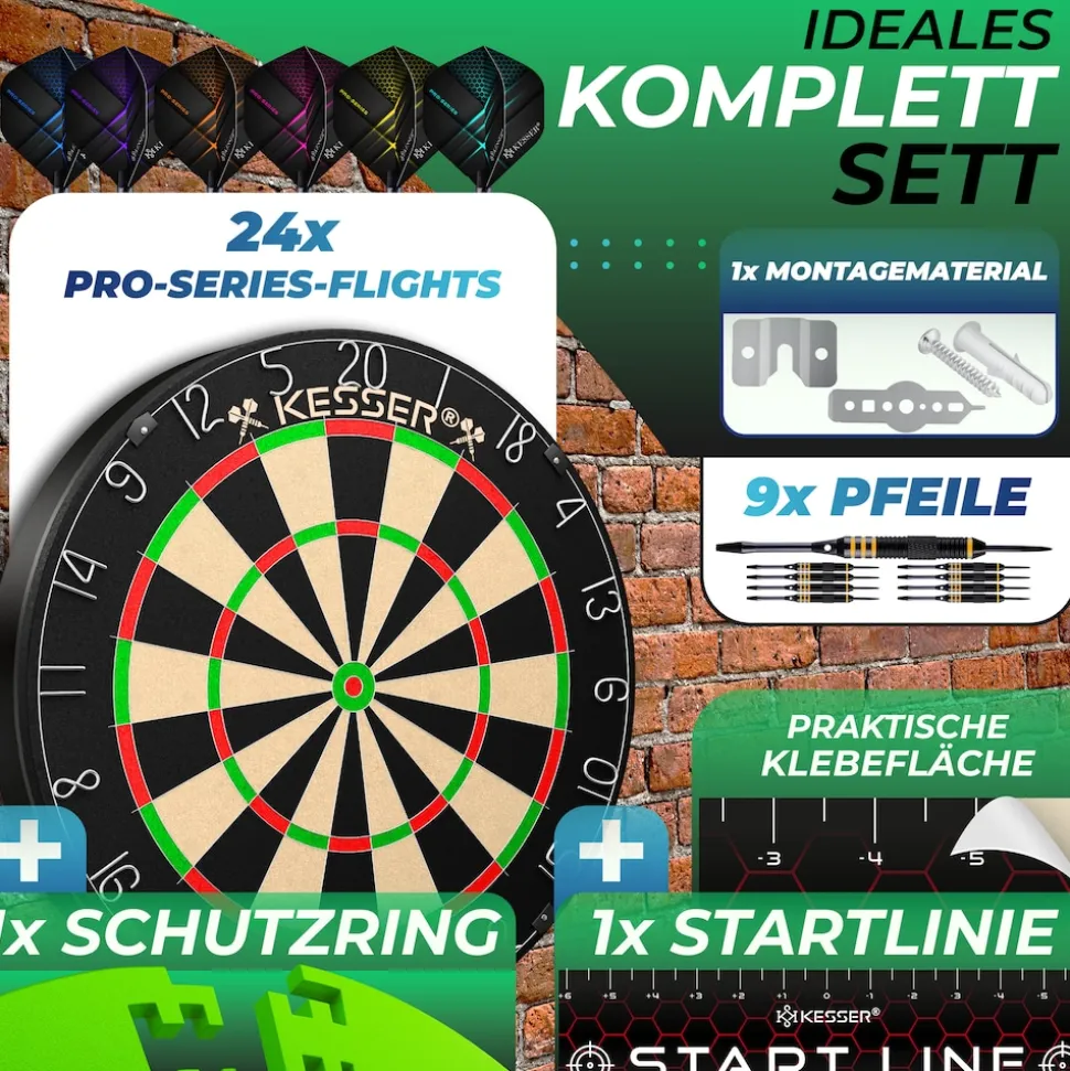 KESSER® Dartscheibe Sisal Professional Dartboard + Zubehör Steeldart Offizielles Dartscheibe Profi Steeldartscheibe - Dartboard inkl. Montageset