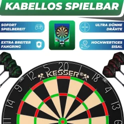 KESSER® Dartscheibe Sisal Professional Dartboard + Zubehör Steeldart Offizielles Dartscheibe Profi Steeldartscheibe - Dartboard inkl. Montageset