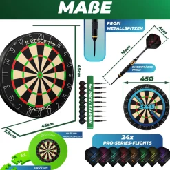 KESSER® Dartscheibe Sisal Professional Dartboard + Zubehör Steeldart Offizielles Dartscheibe Profi Steeldartscheibe - Dartboard inkl. Montageset