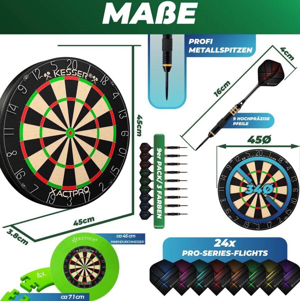 KESSER® Dartscheibe Sisal Professional Dartboard + Zubehör Steeldart Offizielles Dartscheibe Profi Steeldartscheibe - Dartboard inkl. Montageset