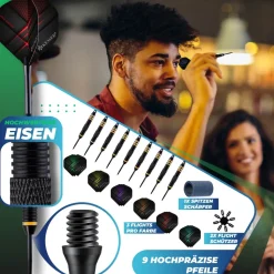 KESSER® Dartscheibe Sisal Professional Dartboard + Zubehör Steeldart Offizielles Dartscheibe Profi Steeldartscheibe - Dartboard inkl. Montageset