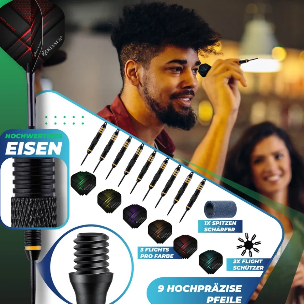 KESSER® Dartscheibe Sisal Professional Dartboard + Zubehör Steeldart Offizielles Dartscheibe Profi Steeldartscheibe - Dartboard inkl. Montageset