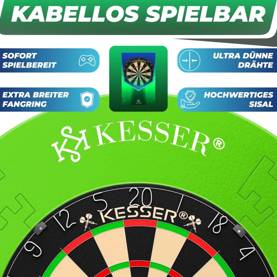 KESSER® Dartscheibe Sisal Professional Dartboard + Zubehör Steeldart Offizielles Dartscheibe Profi Steeldartscheibe - Dartboard inkl. Montageset