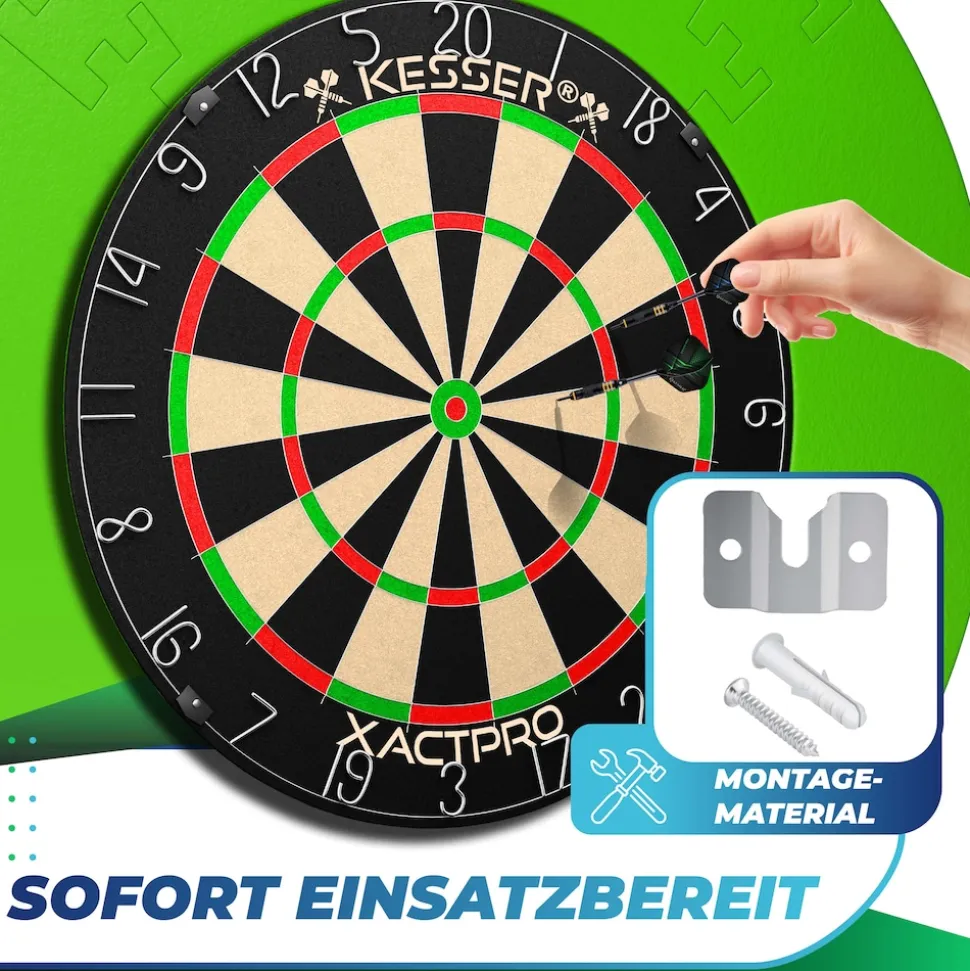 KESSER® Dartscheibe Sisal Professional Dartboard + Zubehör Steeldart Offizielles Dartscheibe Profi Steeldartscheibe - Dartboard inkl. Montageset