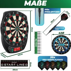 KESSER® Elektronische Dartscheibe Profi Set - E Dartboard mit 15 Dartpfeile + 35 Pro Flights 100 Pfeilspitzen + Zubehör Dart für 1 bis 8 Spieler Innovativer elektronisch Dartautomat mit 65 Varianten