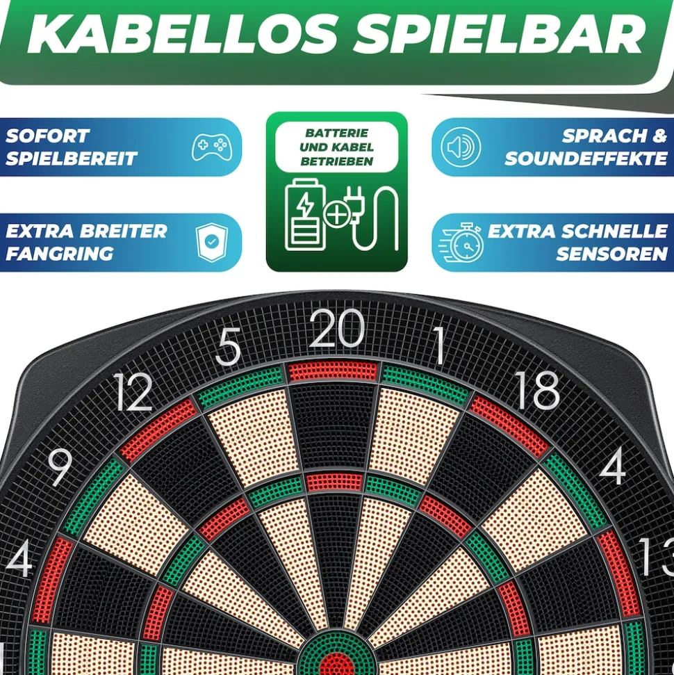 KESSER® Elektronische Dartscheibe Profi Set - E Dartboard mit 15 Dartpfeile + 35 Pro Flights 100 Pfeilspitzen + Zubehör Dart für 1 bis 8 Spieler Innovativer elektronisch Dartautomat mit 65 Varianten