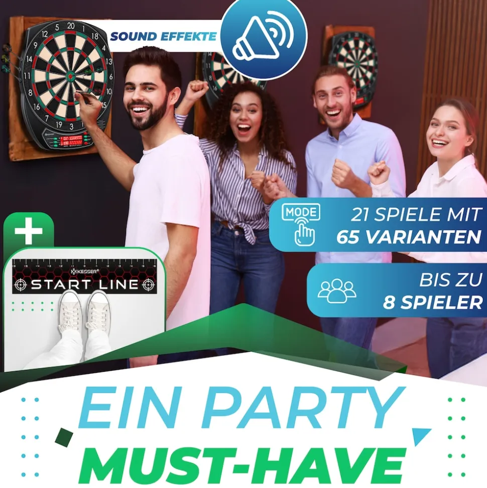 KESSER® Elektronische Dartscheibe Profi Set - E Dartboard mit 15 Dartpfeile + 35 Pro Flights 100 Pfeilspitzen + Zubehör Dart für 1 bis 8 Spieler Innovativer elektronisch Dartautomat mit 65 Varianten