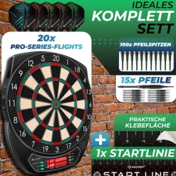 KESSER® Elektronische Dartscheibe Profi Set - E Dartboard mit 15 Dartpfeile + 35 Pro Flights 100 Pfeilspitzen + Zubehör Dart für 1 bis 8 Spieler Innovativer elektronisch Dartautomat mit 65 Varianten