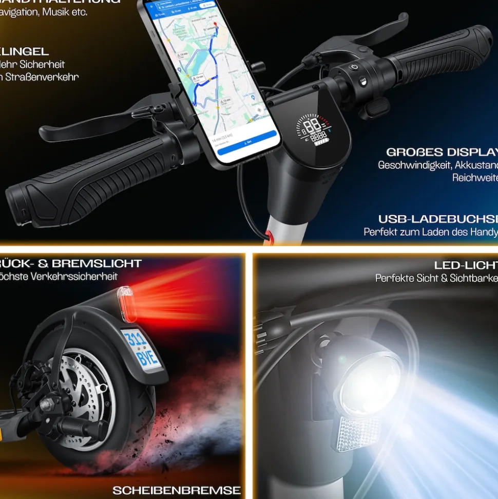 KESSER® E-Scooter mit Straßenzulassung 40km Reichweite Faltbarer Elektro 36V / 10 Ah Batterie Roller Belastung bis 120kg 450W Motor 10" Reifen LCD-Display und universelle Smartphonehalterung