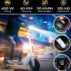 KESSER® E-Scooter mit Straßenzulassung 40km Reichweite Faltbarer Elektro 36V / 10 Ah Batterie Roller Belastung bis 120kg 450W Motor 10