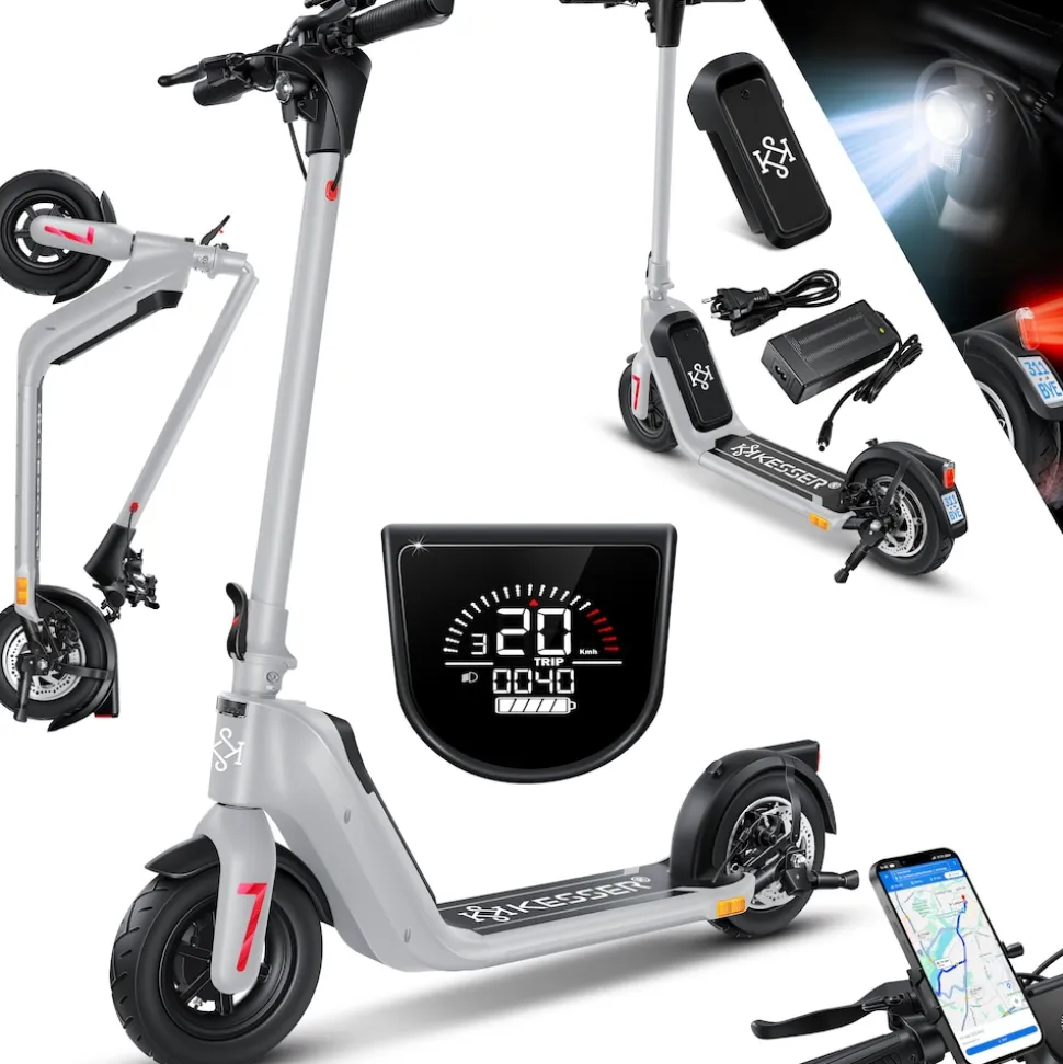 KESSER® E-Scooter mit Straßenzulassung 40km Reichweite Faltbarer Elektro 36V / 10 Ah Batterie Roller Belastung bis 120kg 450W Motor 10" Reifen LCD-Display und universelle Smartphonehalterung