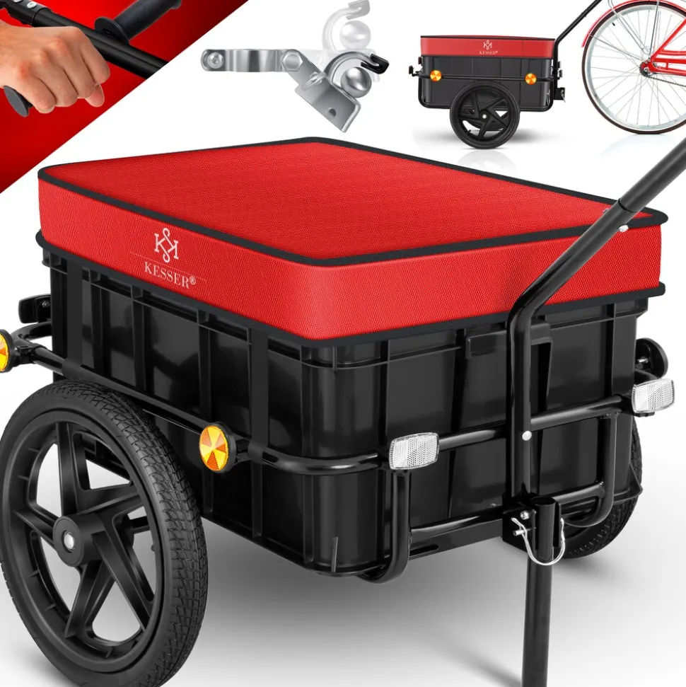 KESSER® Fahrradanhänger Lastenanhänger Handwagen mit Kupplung Hochdeichsel für Fahrrad Transportanhänger Transportbox mit 70 Liter Volumen Max. 60kg für Fahrräder mit 26'' - 28''