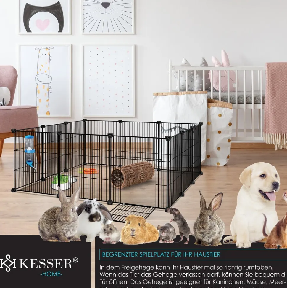 KESSER® Freigehege Gittergehege für Kaninchen aus Metallgitter XXL inkl. Tür & Trinkflasche Kleintiergehege Meerschweinchen Gehege Freilauf, Kleintierkäfig Laufgitter Hasenstall für Innen - draußen
