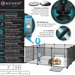 KESSER® Freigehege Gittergehege für Kaninchen aus Metallgitter XXL inkl. Tür & Trinkflasche Kleintiergehege Meerschweinchen Gehege Freilauf, Kleintierkäfig Laufgitter Hasenstall für Innen - draußen