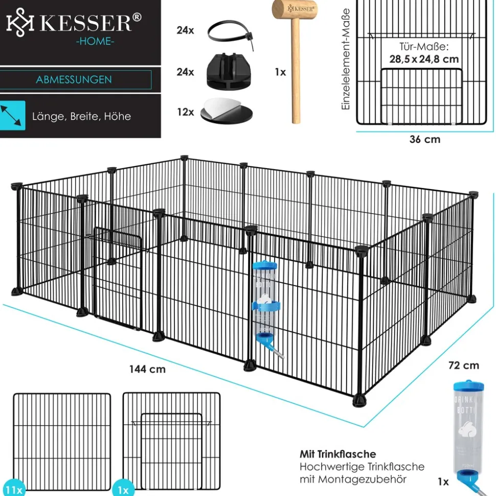 KESSER® Freigehege Gittergehege für Kaninchen aus Metallgitter XXL inkl. Tür & Trinkflasche Kleintiergehege Meerschweinchen Gehege Freilauf, Kleintierkäfig Laufgitter Hasenstall für Innen - draußen