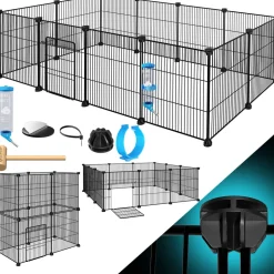 KESSER® Freigehege Gittergehege für Kaninchen aus Metallgitter XXL inkl. Tür & Trinkflasche Kleintiergehege Meerschweinchen Gehege Freilauf, Kleintierkäfig Laufgitter Hasenstall für Innen - draußen
