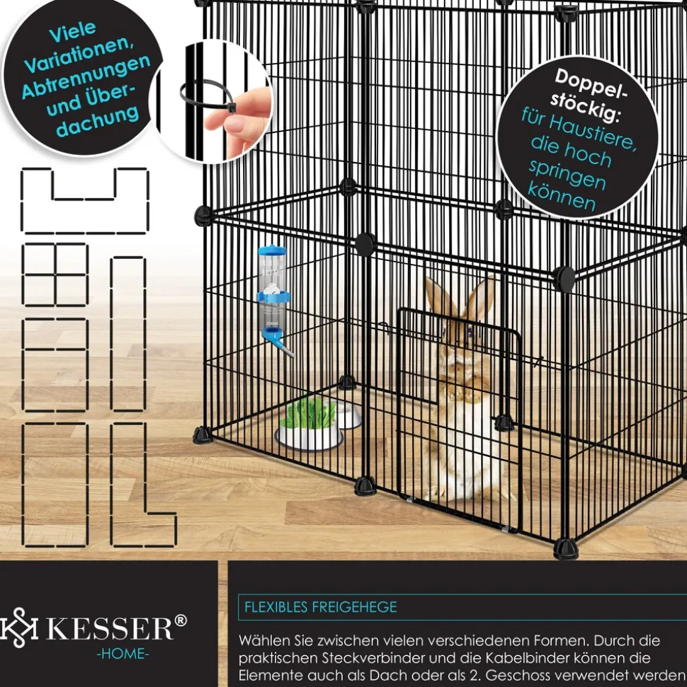 KESSER® Freigehege Gittergehege für Kaninchen aus Metallgitter XXL inkl. Tür & Trinkflasche Kleintiergehege Meerschweinchen Gehege Freilauf, Kleintierkäfig Laufgitter Hasenstall für Innen - draußen