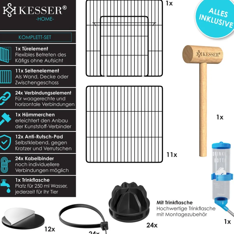 KESSER® Freigehege Gittergehege für Kaninchen aus Metallgitter XXL inkl. Tür & Trinkflasche Kleintiergehege Meerschweinchen Gehege Freilauf, Kleintierkäfig Laufgitter Hasenstall für Innen - draußen