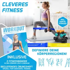 KESSER® Hantel-Set, 3 Paar, 1kg - 5kg, 12kg oder 18kg kurzhanteln mit Ständer Aufbewahrung, Fitnessstudio, Krafttraining, Hantelset rutschfeste Neopren, Mit Übungsheft, 2x Fitnessbänder