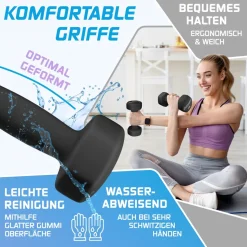 KESSER® Hantel-Set, 3 Paar, 1kg - 5kg, 12kg oder 18kg kurzhanteln mit Ständer Aufbewahrung, Fitnessstudio, Krafttraining, Hantelset rutschfeste Neopren, Mit Übungsheft, 2x Fitnessbänder