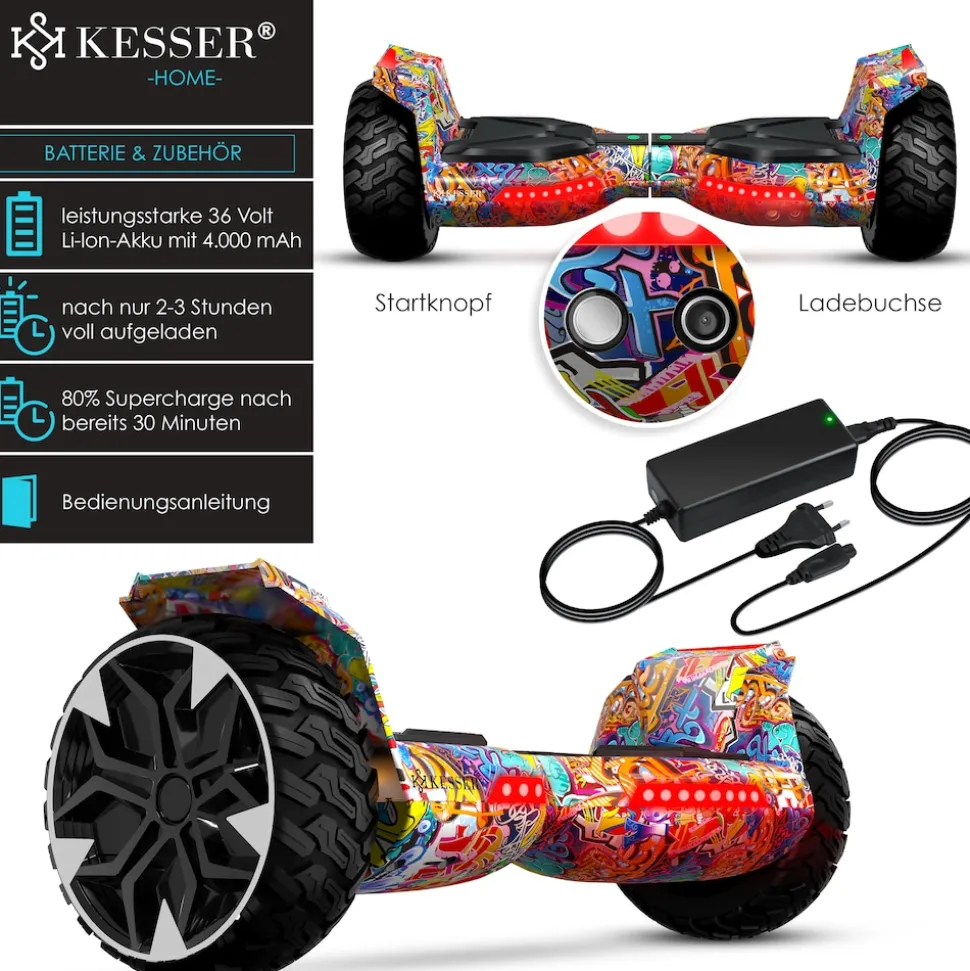 KESSER® Hoverboard 8,5 Zoll 800 mit Bluetooth Lautsprecher, LED Licht, Kinder Sicherheitsmodus, Dual Motor, Smart Elektro Self Balance Board Hover E-Scooter