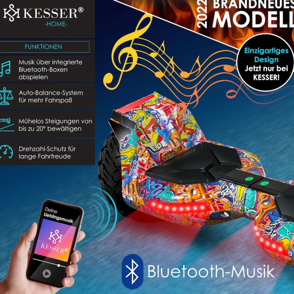 KESSER® Hoverboard 8,5 Zoll 800 mit Bluetooth Lautsprecher, LED Licht, Kinder Sicherheitsmodus, Dual Motor, Smart Elektro Self Balance Board Hover E-Scooter