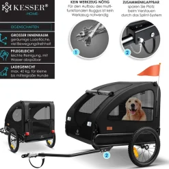 KESSER® Hundeanhänger Boxer 2-in-1 Hundebuggy Fahrradanhänger groß ca. 250L Volumen - Inkl. Fahne und Tasche - 600D Oxford Canvas, KlappbarSmartSpace Concept, maximale Belastbarkeit: 45kg
