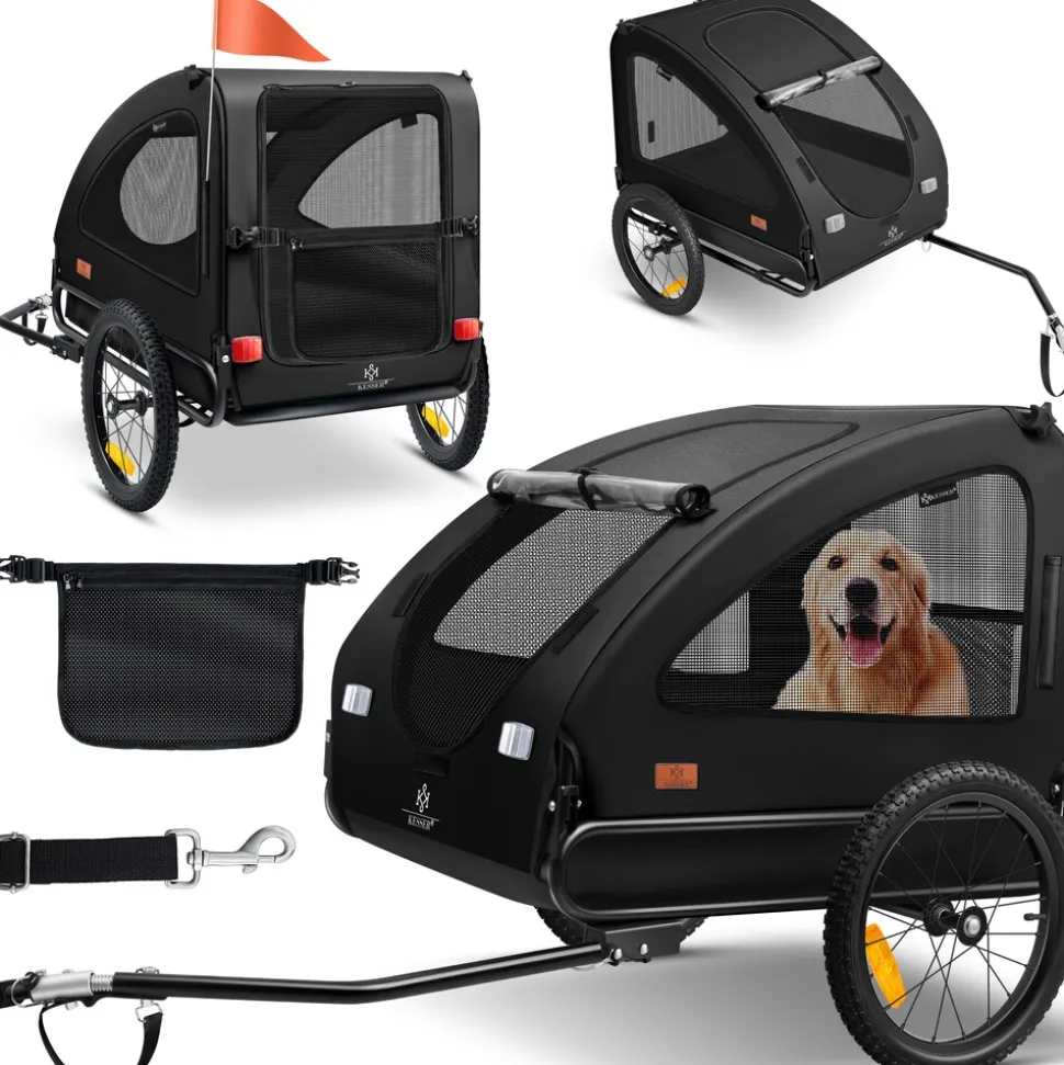 KESSER® Hundeanhänger Boxer 2-in-1 Hundebuggy Fahrradanhänger groß ca. 250L Volumen - Inkl. Fahne und Tasche - 600D Oxford Canvas, KlappbarSmartSpace Concept, maximale Belastbarkeit: 45kg