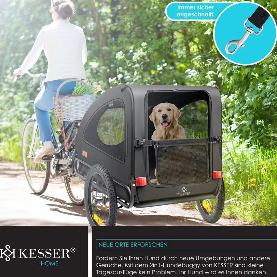 KESSER® Hundeanhänger Boxer 2-in-1 Hundebuggy Fahrradanhänger groß ca. 250L Volumen - Inkl. Fahne und Tasche - 600D Oxford Canvas, KlappbarSmartSpace Concept, maximale Belastbarkeit: 45kg