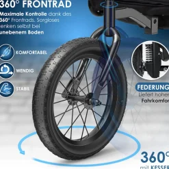 KESSER® Hundeanhänger Boxer 3-in-1 Hundebuggy & Jogger Fahrradanhänger groß ca. 240 Liter Volumen, gefedert, 360° Grad Vorderrad, 600D Oxford Canvas, SmartSpace Concept, maximale Belastbarkeit: 40 kg