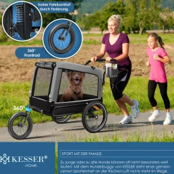 KESSER® Hundeanhänger Boxer 3-in-1 Hundebuggy & Jogger Fahrradanhänger groß ca. 240 Liter Volumen, gefedert, 360° Grad Vorderrad, 600D Oxford Canvas, SmartSpace Concept, maximale Belastbarkeit: 40 kg