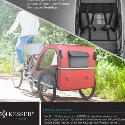 KESSER® Kinderanhänger Fahrradanhänger Sport-RX 2 in 1 Joggerfunktion Kinderfahrradanhänger + 5-Punkt Sicherheitsgurt 360°-Vorderrad Jogger Buggy Fahrrad Anhänger für 1 bis 2 Kinder max. 40kg