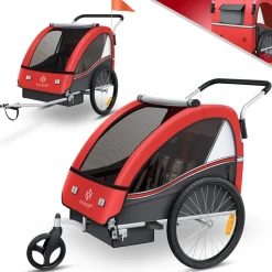 KESSER® Kinderanhänger Fahrradanhänger Sport-RX 2 in 1 Joggerfunktion Kinderfahrradanhänger + 5-Punkt Sicherheitsgurt 360°-Vorderrad Jogger Buggy Fahrrad Anhänger für 1 bis 2 Kinder max. 40kg