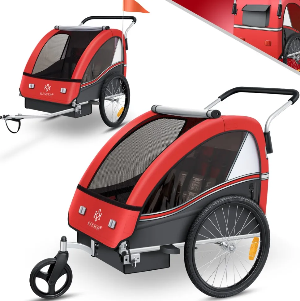 KESSER® Kinderanhänger Fahrradanhänger Sport-RX 2 in 1 Joggerfunktion Kinderfahrradanhänger + 5-Punkt Sicherheitsgurt 360°-Vorderrad Jogger Buggy Fahrrad Anhänger für 1 bis 2 Kinder max. 40kg