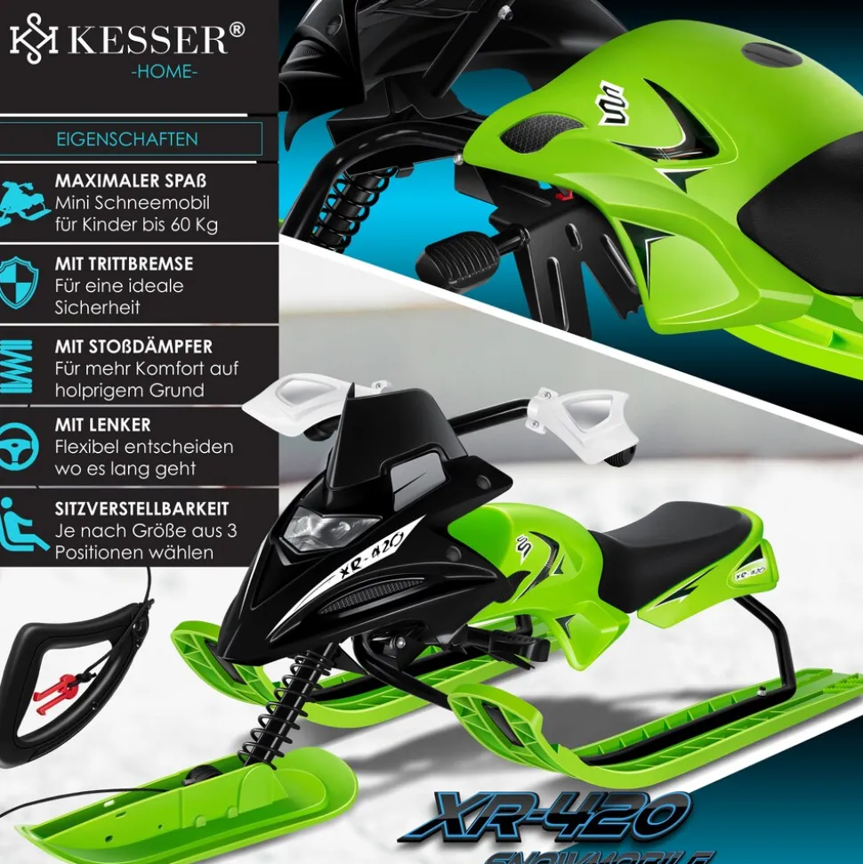 KESSER® Lenkschlitten mit 2 Fußbremsen | Automatisches Zugseil | Federung | Kufenlenkung | Bob Kinderschlitten Rodel Schlitten | Skiboblenkschlitten |