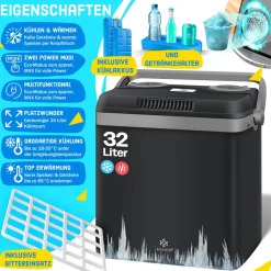 KESSER® 32 L Kühlbox 12V, 230V Stecker, Mini-Kühlschrank, Thermoelektrische Warmhaltebox