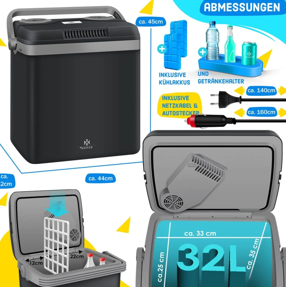 KESSER® 32 L Kühlbox 12V, 230V Stecker, Mini-Kühlschrank, Thermoelektrische Warmhaltebox