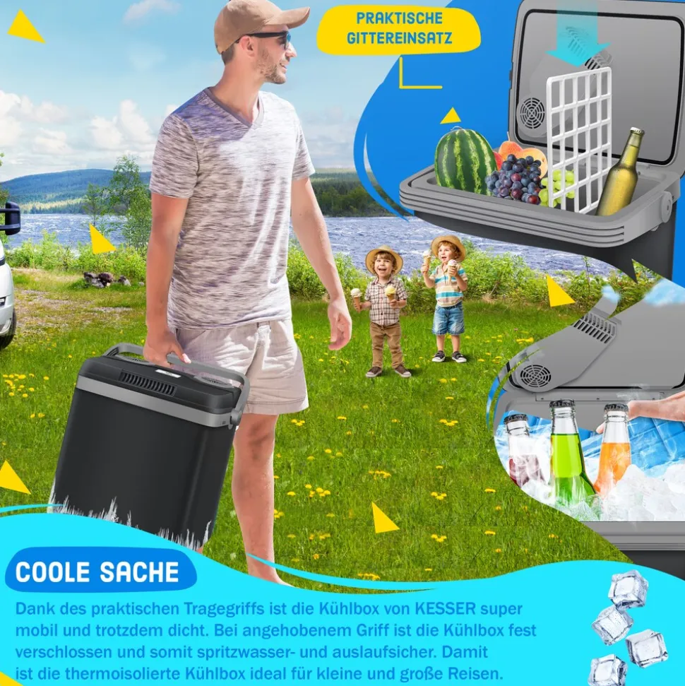 KESSER® 32 L Kühlbox 12V, 230V Stecker, Mini-Kühlschrank, Thermoelektrische Warmhaltebox