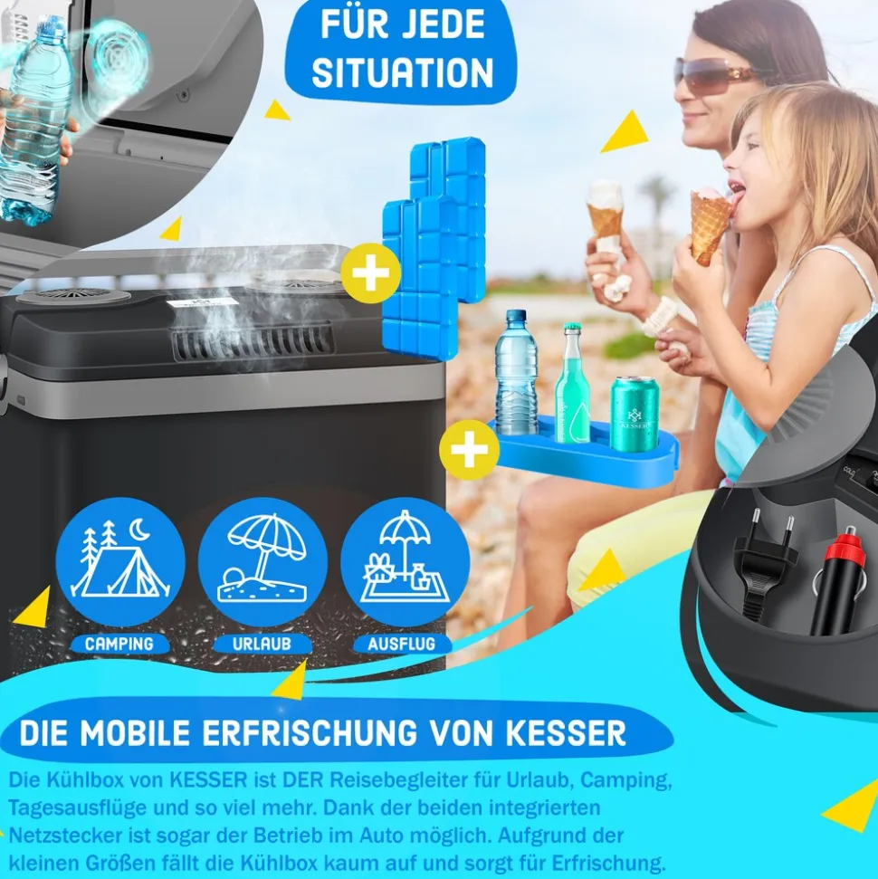 KESSER® 32 L Kühlbox 12V, 230V Stecker, Mini-Kühlschrank, Thermoelektrische Warmhaltebox