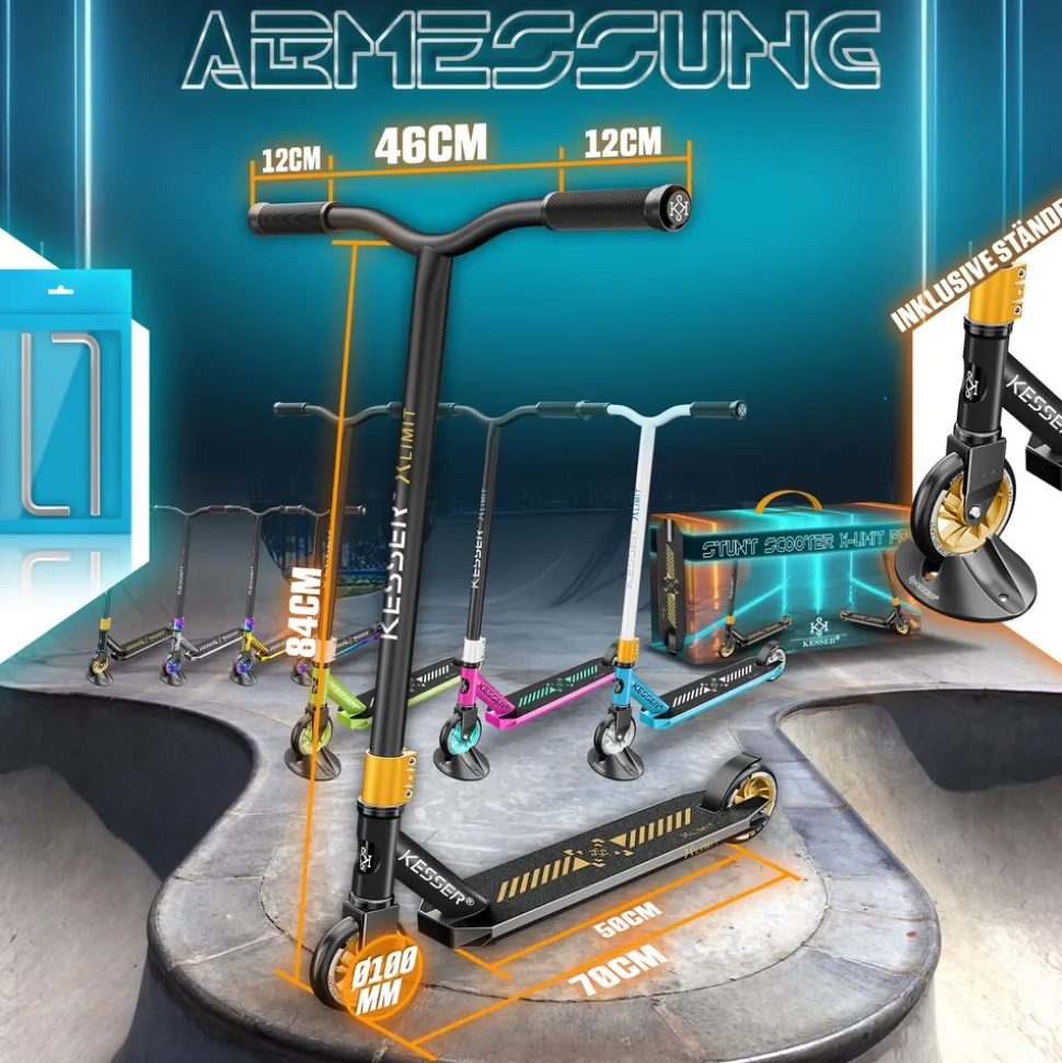 KESSER® Stunt Scooter X-Limit-Pro 360° Lenkung Funscooter Stuntscooter mit Ständer ABEC 9 Kugellagern, 110 mm PU Räder , Kickscooter Tretroller Cityroller Trick Roller für Kinder Erwachsene