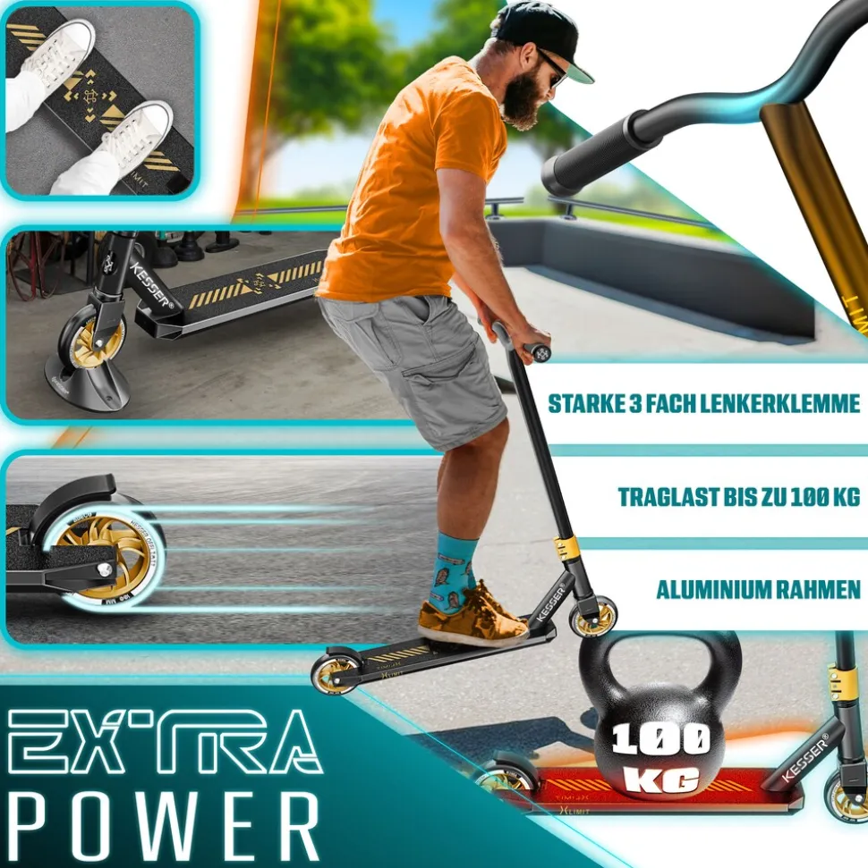 KESSER® Stunt Scooter X-Limit-Pro 360° Lenkung Funscooter Stuntscooter mit Ständer ABEC 9 Kugellagern, 110 mm PU Räder , Kickscooter Tretroller Cityroller Trick Roller für Kinder Erwachsene