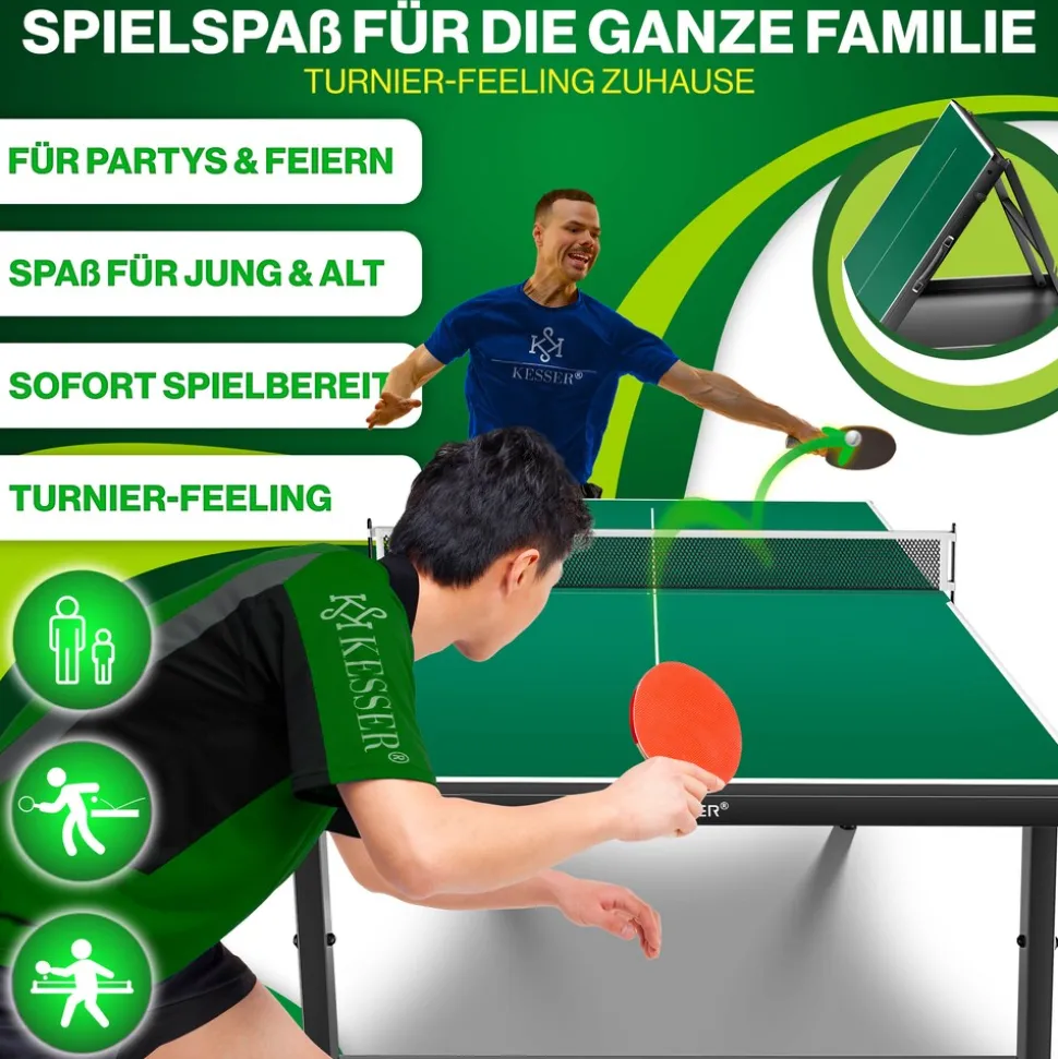 KESSER® Tischtennisplatte Mini mit Tischtennisschläger-Set, Tischtennisbällen und TT-Netz | Indoor | Unterwegs, laminierte Platte + klappbar – Kofferdesign, Kinder und Erwachsene – 153 x 76,5 cm