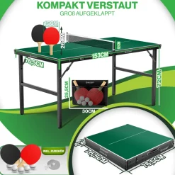 KESSER® Tischtennisplatte Mini mit Tischtennisschläger-Set, Tischtennisbällen und TT-Netz | Indoor | Unterwegs, laminierte Platte + klappbar – Kofferdesign, Kinder und Erwachsene – 153 x 76,5 cm