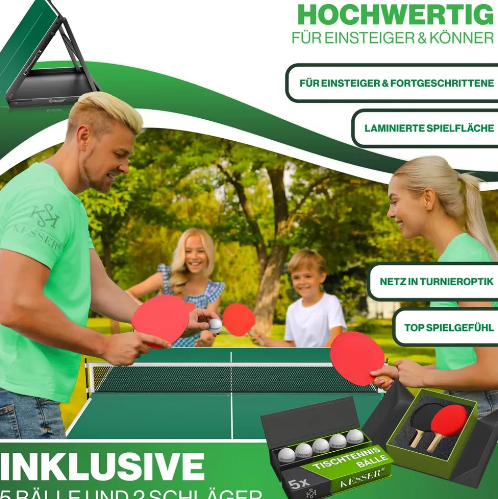 KESSER® Tischtennisplatte Mini mit Tischtennisschläger-Set, Tischtennisbällen und TT-Netz | Indoor | Unterwegs, laminierte Platte + klappbar – Kofferdesign, Kinder und Erwachsene – 153 x 76,5 cm
