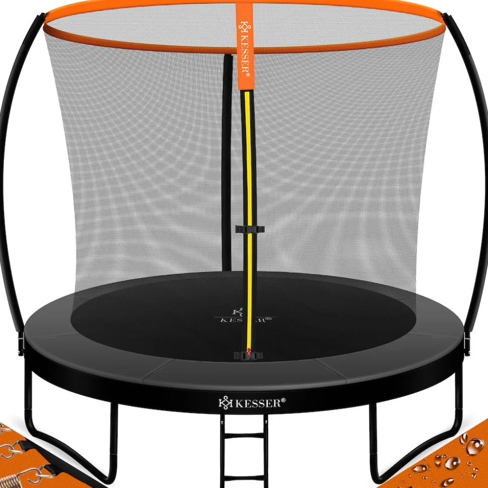 KESSER® Trampolin Gartentrampolin | TÜV Rheinland GS Zertifiziert | Kindertrampolin bis 150 kg | Komplettset mit Sicherheitsnetz, Leiter, Randabdeckung, Seitentasche & Zubehör