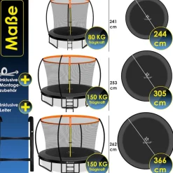 KESSER® Trampolin Gartentrampolin | TÜV Rheinland GS Zertifiziert | Kindertrampolin bis 150 kg | Komplettset mit Sicherheitsnetz, Leiter, Randabdeckung, Seitentasche & Zubehör
