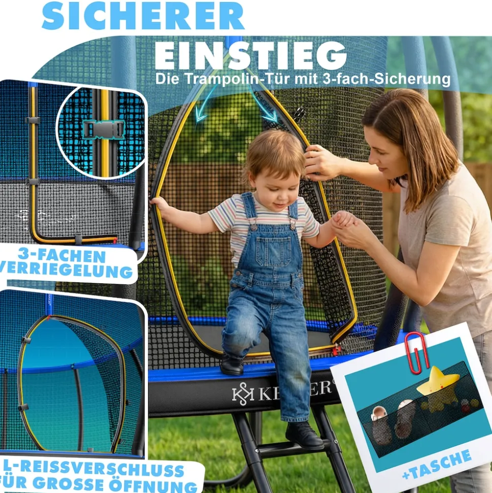KESSER® Trampolin Outdoor Ø 244/305/366/427 cm, GS-Zertifikat, Gartentrampolin für Kinder & Erwachsene <150 kg mit Sicherheitsnetz, inklusive Tasche, Leiter, Randabdeckung & gepolsterten Netzstangen