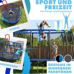 KESSER® Trampolin Outdoor Ø 244/305/366/427 cm, GS-Zertifikat, Gartentrampolin für Kinder & Erwachsene <150 kg mit Sicherheitsnetz, inklusive Tasche, Leiter, Randabdeckung & gepolsterten Netzstangen