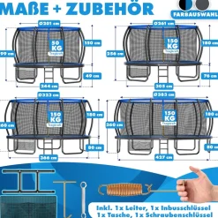 KESSER® Trampolin Outdoor Ø 244/305/366/427 cm, GS-Zertifikat, Gartentrampolin für Kinder & Erwachsene <150 kg mit Sicherheitsnetz, inklusive Tasche, Leiter, Randabdeckung & gepolsterten Netzstangen