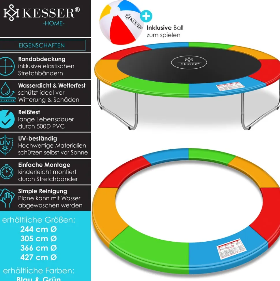 KESSER® - Trampolin Randabdeckung Ø 244 , 305 , 366 , 426 cm , 30cm breit 100% UV-beständig reißfest Federabdeckung , Grün , Blau